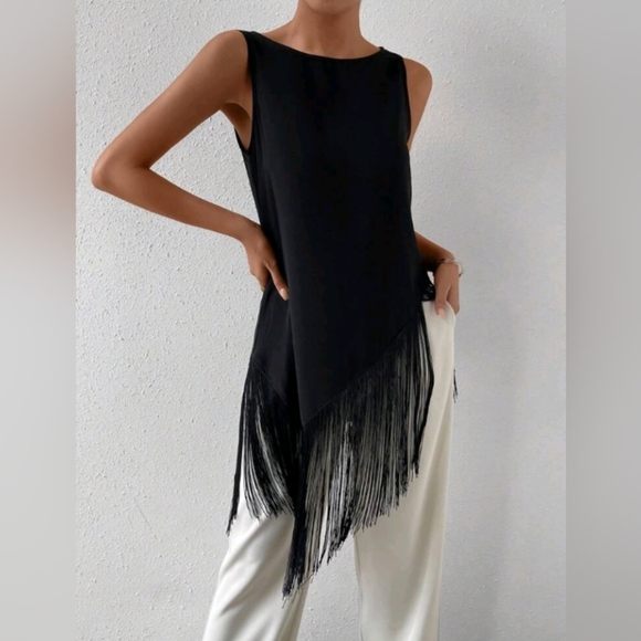 Fringe Asymmetrical Hem Tank,Sleeveless Tops - Picture 5 of 6